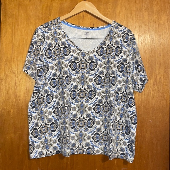 •CROFT & BARROW•BLUE/WHITE CLASSIC V-NECK TEE SIZE 2X - Picture 5 of 7